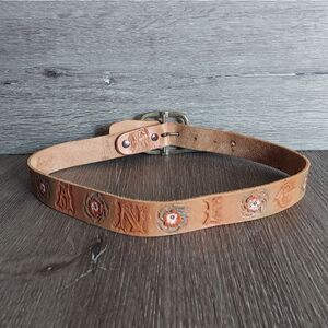Vintage Tooled Leather Belt Customized "Janice" 34.5" Long